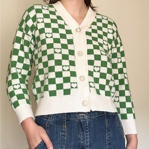 Green and White Checkered Sweater
